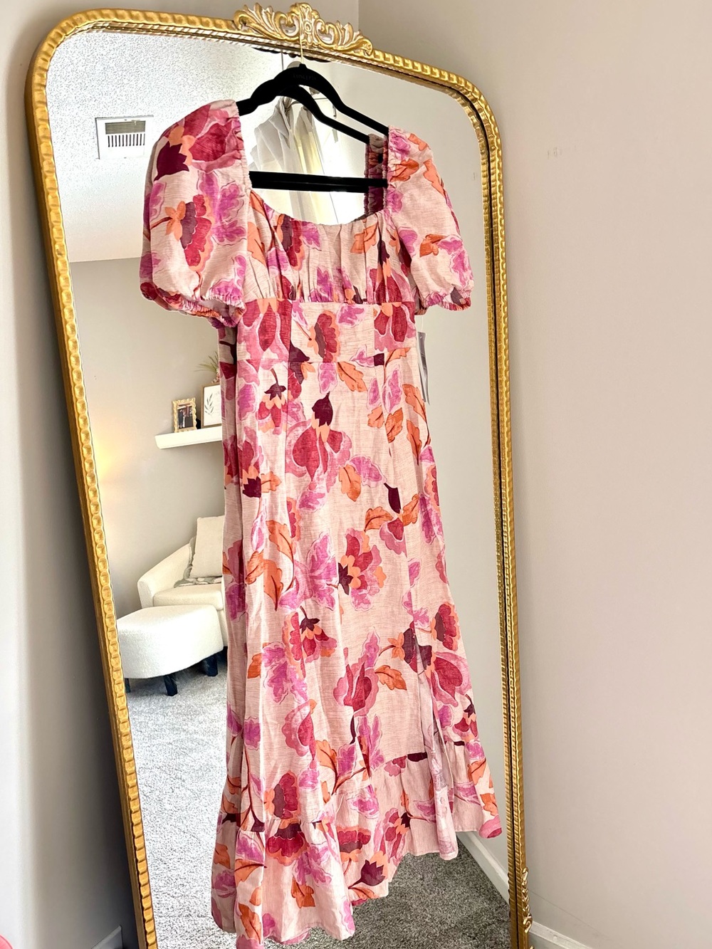 NWT London Times Pink Floral Puff-Sleeve Midi Dress